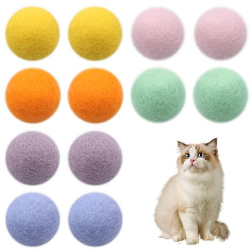 12 Stück Filzbälle Katzen,Katzenbälle aus Filz,Katze Ball,6 Farben