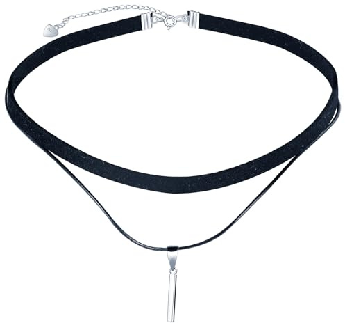 CPSLOVE Damen Halsreife Halskette 925 Silber Ketten mit Anhänger für Mädchen Elegante Choker Ketten mit Schwarze Seil Kette