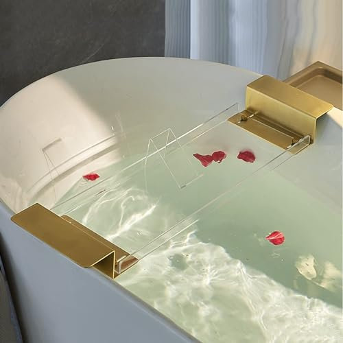 Bandejas para bañera, Bandeja de acrílico para bañera, Bandeja expandible Transparente para bañera con Asas Antideslizantes, Soporte para Lectura, Soporte para Tableta, Soporte para bañera,