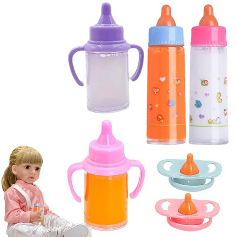 Doll Accessories Feeding Set | 6-In-1 Baby Doll Accessories Set | Magic Baby Doll Milk Bottle | Milk Bottle Pretend Play Childrens Baby Doll | Magic Feeding Bottles Milk Juice Bottles For Kids Toddler