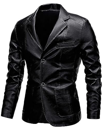 Vestes en cuir synthétique pour homme, vestes de costume décontractées pour hommes avec col à revers, manteaux rétro, coupe ajustée, cardigan à boutons, vestes en cuir PU, manteaux coupe-vent, vestes