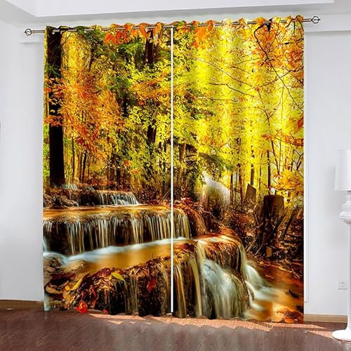 Rptidmv Vorhänge mit Ösen Wald Vorhang Blickdicht Verdunklungsvorhänge Thermovorhang Schallschutz - Wohnzimmer Schlafzimmer Büro Deko Garten 2er Set -140 x 245 cm (B x H)