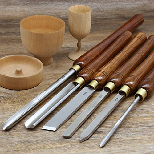 CLLBANT Outils de Tournage sur Bois avec Lames, Manches en Bois Dur, Ensemble de Ciseaux pour Tour à Bois, 8 pièces, gouges en Acier Rapide avec Embouts en Laiton et étui en Bois pour Le Rangement