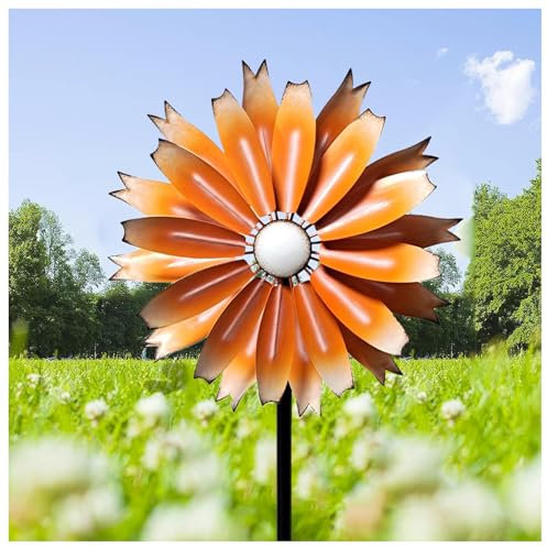 Hazomeu WindmüHle Garten 149cm Magische WindmüHle Aus Metall Groß Groß WindräDer Aus Metall Wetterfestes Gartendeko,Orange