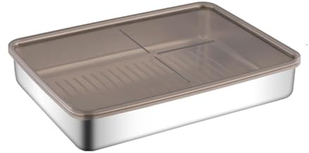 Contenedor de tocino,Bandeja de alimentos de acero inoxidable de | frutas y verduras | Contenedores de de grasa de cocina con fondo estriado elevado para el hogar, gastronomía