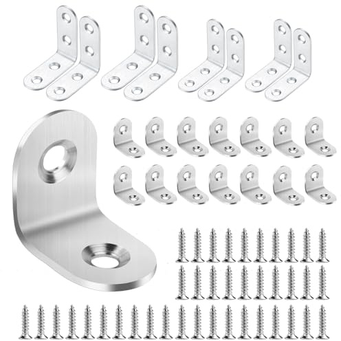 28 Pezzi Staffe Angolari per Legno, Squadrette Angolari in Acciaio Inox per Legno, Staffa Angolare a 90 Gradi, Connettore Angolare, Staffe a L di Fissaggio per Mobili in Legnos, 16 x 20 / 30 / 50 mm
