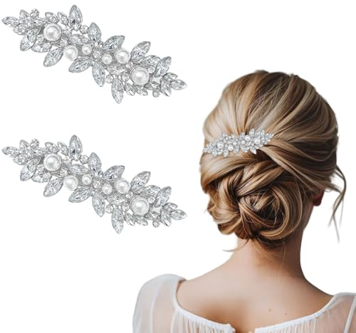 KEJOL 2 clips para el cabello con diamantes y perlas, accesorios elegantes para bodas, fiestas y uso diario, para mujeres y niñas