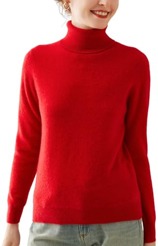 DISSA Women Cashmere Turtleneck Fitted Jumper,Red,12