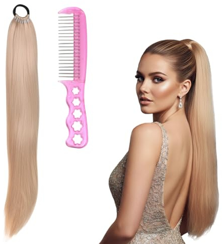Glatter Ponytail Extension 60cm mit Perückenstahlkamm Haarverlängerung Zopf Leichtes und Natürliches Haarteil Zopf Haarteile für Dünnes haar Haarteil Blond Für Damen Und Mädchen