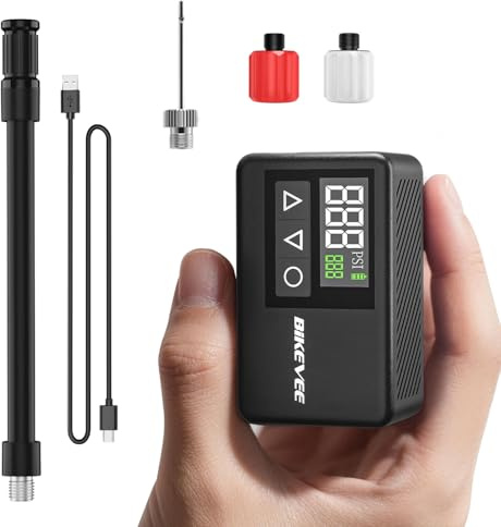 Bikevee Mini Bike Pump Electric, 120 PSI Portable Bicycle Tire Inflator with Digital Gauge, Auto Shut-Off, Presta & Schrader Valve for Road Bike MTB E-Bike Cycling (Black)