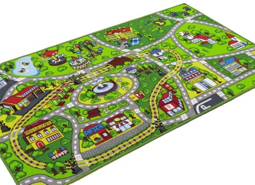 YIXANNX Tappeto per auto verde, tappeto antiscivolo, da gioco, avvolto, coperta per gattonare, lavabile, disponibile - Sale giochi, camere da letto, soggiorno, 90x140cm