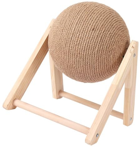 Asixxsix Jouet pour Animaux de Compagnie à Gratter en Bois Massif avec Boule de Corde en Sisal Empêche Les Dommages aux Meubles pour Toutes Les Tailles de Chat