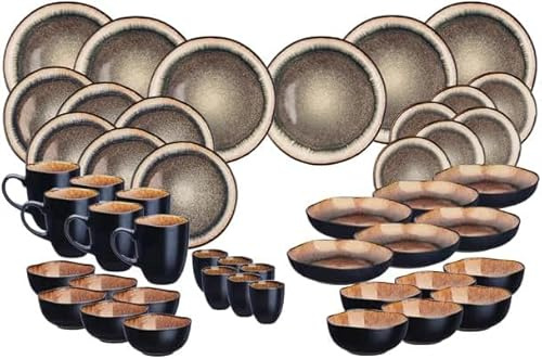 IRIS Service de Table Complet 48 Pièces SR-COIRM26 BJORN, Grès avec Émail Réactif, Marron Sauvage, pour 6 Personnes, Compatible Lave-vaisselle et Micro-ondes