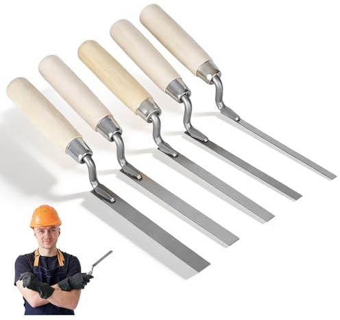 5 Stücke Fugenkelle Breite 6 8 10 12 15 mm Fugenkellen mit Holzgriff Kohlenstoffstahl Fugenspachtel Stoßfugenkelle für Verputzen, Spachteln und Fugenarbeiten