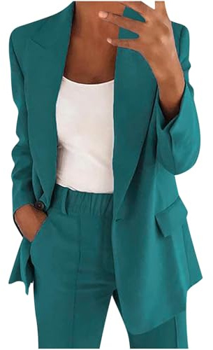 YNRENHNEE Completo Tailleur Donna Eleganti Curvy Pantaloni e Giacca da Cerimonia Blazer a Maniche Lunghe Due Pezzi Elegante Suit Ufficio e Lavoro