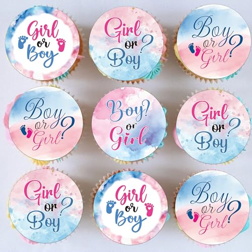 Xsstarmi 60 Pack Boy or Girl Edible Cupcake Toppers Rice Paper Baby Footprints Gender Reveal Cupcake Picks for Blue or Pink Theme Baby Shower Birthday Party Cake Decorations Supplies