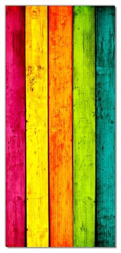Wallario Selbstklebende Türtapete Buntes Holz - Bunte Streifen mit Farbe und Holzstruktur - Türposter 93 x 205 cm Abwischbar, rückstandsfrei zu entfernen