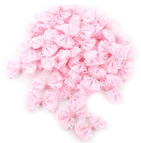 HEEPDD Decorazioni di Prua, 50 Pezzi Mini Fiocchi di Nastro di Raso Fiocchi Artigianali di Pizzo Bowknot per Vestiti Gonne Fascia Calzini Confezione Decorazione di Nozze(Rosa)