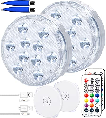 Qoolife Ricaricabile LED Sommergibili Con Telecomando, USB RGBW Luci Piscina Impermeabile Subacquee per La Cerimonia Nuziale, Partito, Piscina, Fish Tank Decorazione (1Pacco)