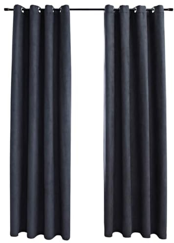 vidaXL 2X Vorhang Verdunkelung mit Metallösen Verdunkelungsvorhang Kräuselband Ösen Schlaufe Thermo Gardine Blickdicht Anthrazit 140x175cm