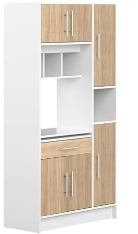 Temahome Küchenanrichte Louise, 91,4 x 40 x 180 cm (LxTxA), Weiß/Eiche