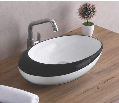 InArt Lavabo de salle de bain désigner Vasque à Poser en Céramique/vasque à poser salle de bain toilette lave main lavabo forme d'oeuf (couleur noir blanc)