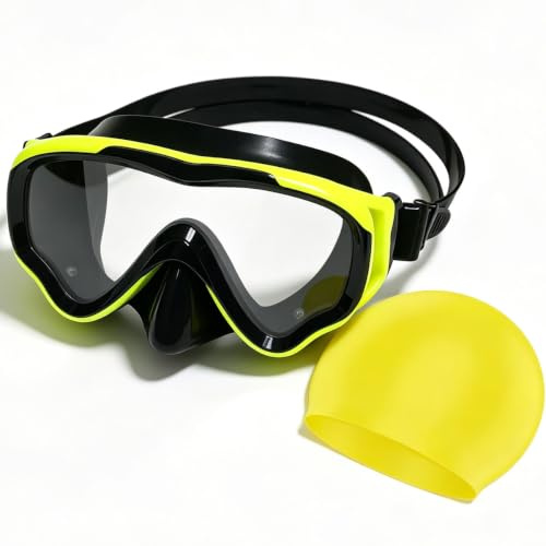 Berallo Kids Snorkel Diving Mask Anti-Fog and Anti-Leak Snorkeling Goggles Swimming Goggles Waterproof Durable Tempered Glass Mask for Children 4-14 Age (Yellow)