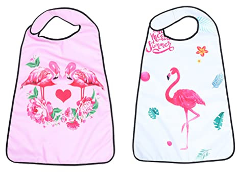 Milisten 2 Stücke Erwachsenen Latz Flamingo Senioren Lätzchen Wasserdichte Esslätzchen Riesenlätzchen Essschürze Bib Schlabberlatz Kleidungsschutz für Senioren Ältere Frauen Männer