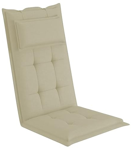 sunnypillow 1 Stück Gartenstuhlauflage mit abnehmbarem Kopfpolster - 120 x 50 x 9cm - Stuhlauflagen Hochlehner, Auflage für Gartenmöbel - Sitzauflagen Outdoor, wasserdicht UV-Lichtecht - Cremefarben
