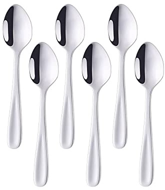 BISDARUN Silberne Teelöffel, Espressolöffel, Edelstahl, Set mit 6 kleinen Kaffeelöffeln, Dessertlöffeln, 13,5 cm