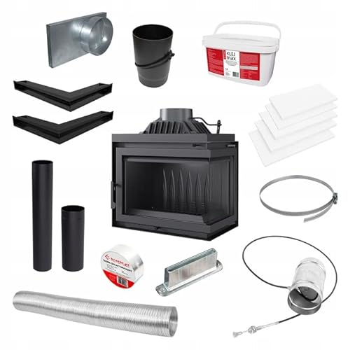 KRATKI Einfacher holzbefeuerter Kamineinsatz Lufteinlass BImSchV 2-konform 11 kW Thermischer Wirkungsgrad 75% Abgasauslass fi 200 mm dekorative Glasscheibe aus Gusseisen RightPlus Zubehör