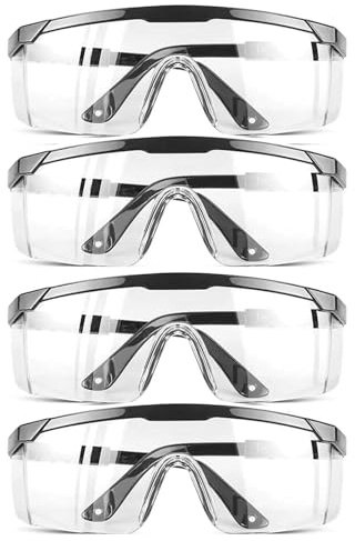 HPYNPES Safety GlassesClear Anti-Fog Goggles Over-Spec Glasses Protective Eye Wear Industrial Approved Wide-Vision（4 PACK）