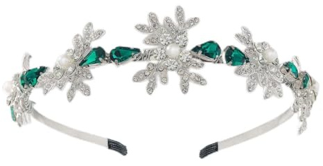 IYOU Haarreif Hochzeit Strass Grün Haarschmuck Braut für Damen | Stirnband Hochzeit Glänzend Kristall Strass Grün Haar Band Gast Vintage Prom Blatt