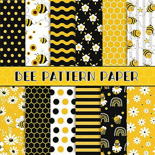 Whaline 12 Design-Papier mit Bienenmuster, 24 Stück, Gelb / Schwarz, Wabenmuster, doppelseitig, Sammlung, dekoratives Bastelpapier für Kartenherstellung, Scrapbooking, Fotoalbum, Dekoration, 15,2 x