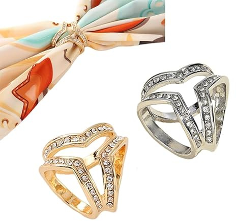 MeiyiZheng 2 Pcs Scarf Buckle Three-Rings Rhinestone Silk Scarves Clip Ladies Girls Fashion Scarf Clasp Clip for Clothing Scarf Shawl