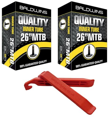 Baldwins Bike Inner Tube 26 x 1.75 to 2.125 Schrader Valve & BALDY'S TYRE LEVER (Pack of 2)