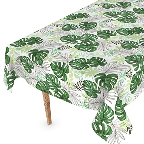 Wachstuchtischdecke Wachstischdecke Tischdecke abwaschbar Gartentischdecke Wachstuch Eckig rund oval 160 x 140cm Schnittkante Palmenblätter Grün