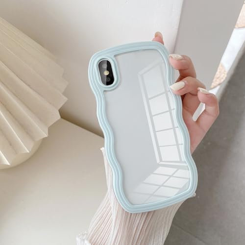 UEEBAI Hülle für iPhone X/XS, Niedliche lockige Wellen Rahmenform Silikon Stoßfeste Handyhülle, Crystal Clear Case mit Anti-Kratzen Schutzhülle TPU Bumper Case Cover - Hellblau