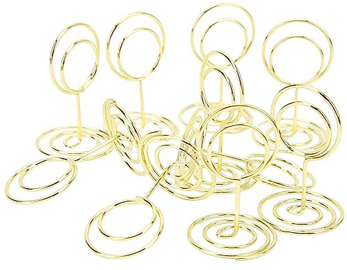 Cyrank 20 Piezas De Mini Portatarjetas, Diseño De Círculos, Portatarjetas para Bodas, Portatarjetas De Mesa con Base En Espiral, Soporte De Clip De Metal para Fotos para Centro De Mesa, Fiesta(Oro)