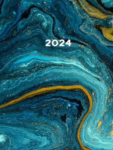 2024: XXL Kalender 2024 I A4 I 1 Seite / Tag mit Zeiteinteilung I 400 Seiten I Terminkalender I Office Planer I Kalenderbuch I Design Blau Grüner Marmor