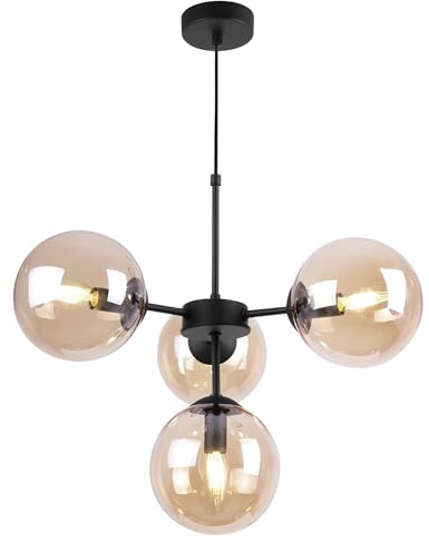 Light-Home Imperia Hängelampe - Deckenlampe für Wohnzimmer Schlafzimmer und Esszimmer- Pendelleuchte aus Metall und Glas - E14-4-Flammig - Schwarz Basis und Gold