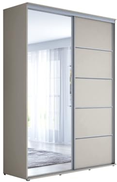 Meble Slupia - Garderobenschrank - Kleiderschrank mit Spiegel und Schiebetüren - B 190 x H 242 x T 61 cm - Kleider Schrank Schlafzimmer - mit Kleiderstange - Maja ALU Kaschmir