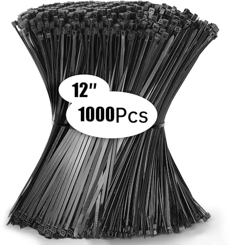 Jokisa 1000 Pièces Collier de Serrage 300 x 4,8 mm, Serflex Noir Resistant à La Traction De 23kg, Professionnelles Attache Câble Durable Résistant au UV Bien Pour Gérer les Câbles, Jardinage, Atelier