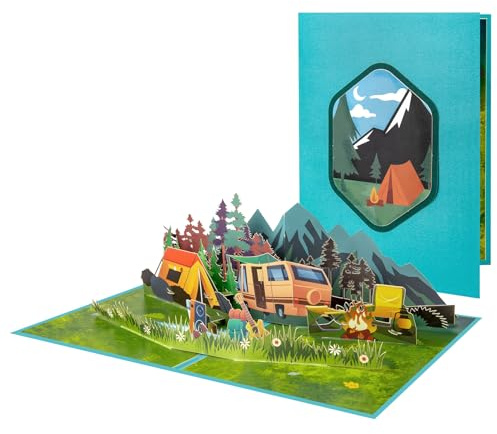 Greeting art popup-kort camping med husbil – 3D-födelsedagskort eller pengagåva för campare, rolig campingpresent för kvinnor och män, kupong för camping eller resor