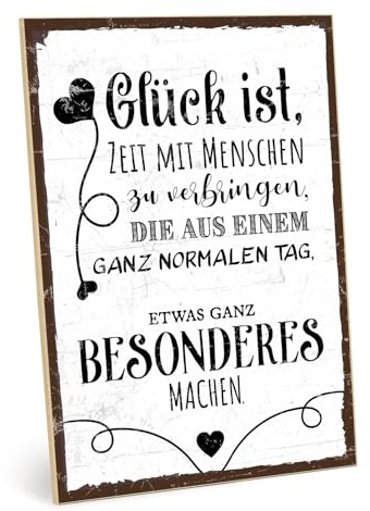 TypeStoff Holzschild mit Spruch – Glück – im Vintage-Look mit Zitat als Geschenk und Dekoration zum Thema Freunde und Freundschaft - HS-00810-X