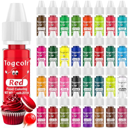 Food Coloring Liquid - 33 Colors Food Grade Food Dye, Colorful Liquid Food Coloring Drops for Cake Decorating, Baking, Icing, Cookies, Easter Egg Dyeing - 0.25 Fl. Oz