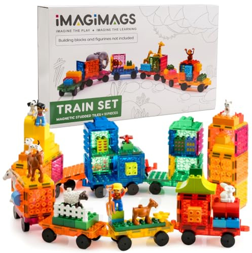 IMAGIMAGS Magnetiska byggplattor, 18 bitar Train set för pojkar flickor barn, pedagogisk kreativ inlärningsaktivitet byggklossar småbarnsleksaker, STEM, barn i åldrarna 3 år +