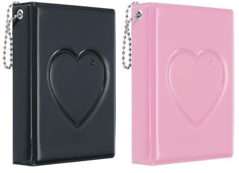 PATIKIL 2pz 3 Mini Tessera Fotografica Raccoglitore Album Nero Rosa | con 32 Tasche, Piccolo Amore Cuore Immagine Porta Libro, per Collezione