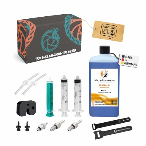 OTRADO Entlüftungskit passend für alle Magura hydraulische Scheibenbremsen | Fahrrad Bremsen Service Kit Entlüftungsset mit Schritt für Schritt Anleitung für entlüften der Fahrradbremse 250ml Öl