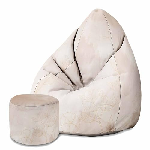 DreamRoots Sitzsack Erwachsene Velvet Samt, Boho Beige Flowers